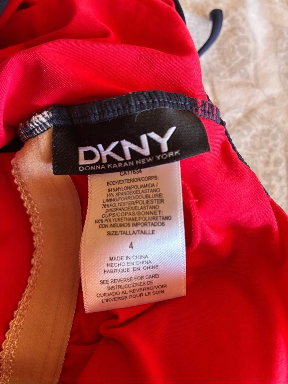 DKNY Red & Navy One Shoulder Swimsuit Top In Size 4 - Picture 5 of 6